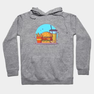 Burger with Orange Juice, Lemon, Mustard, and French Fries Cartoon Vector Icon Illustration Hoodie